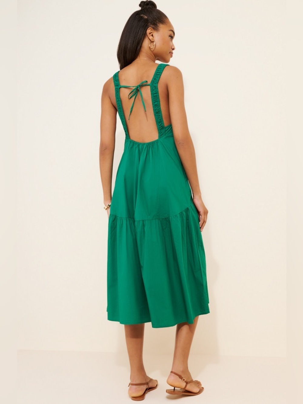 Anthropologie Celandine Emerald Green Smocked Open Back Midi Dress L NWT